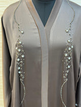 334 Midnight Pearl Embellished Abaya Set - Brownish Taupe