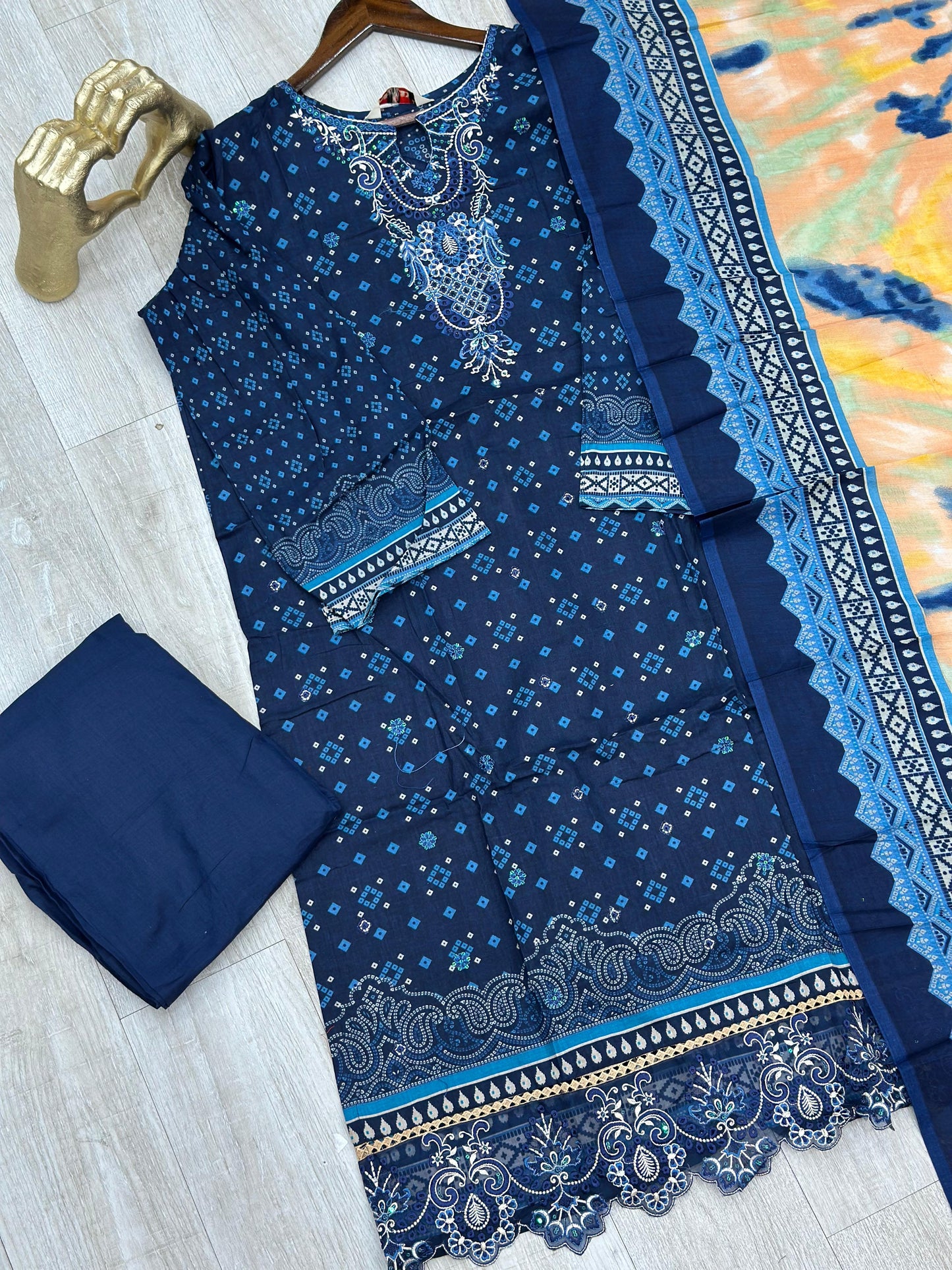 630 Premium Pakistani Lawn Suit - Navy Blue