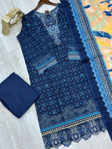 630 Premium Pakistani Lawn Suit - Navy Blue