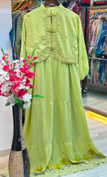 1208 Korean Jacket Gown Set - Lime Yellow