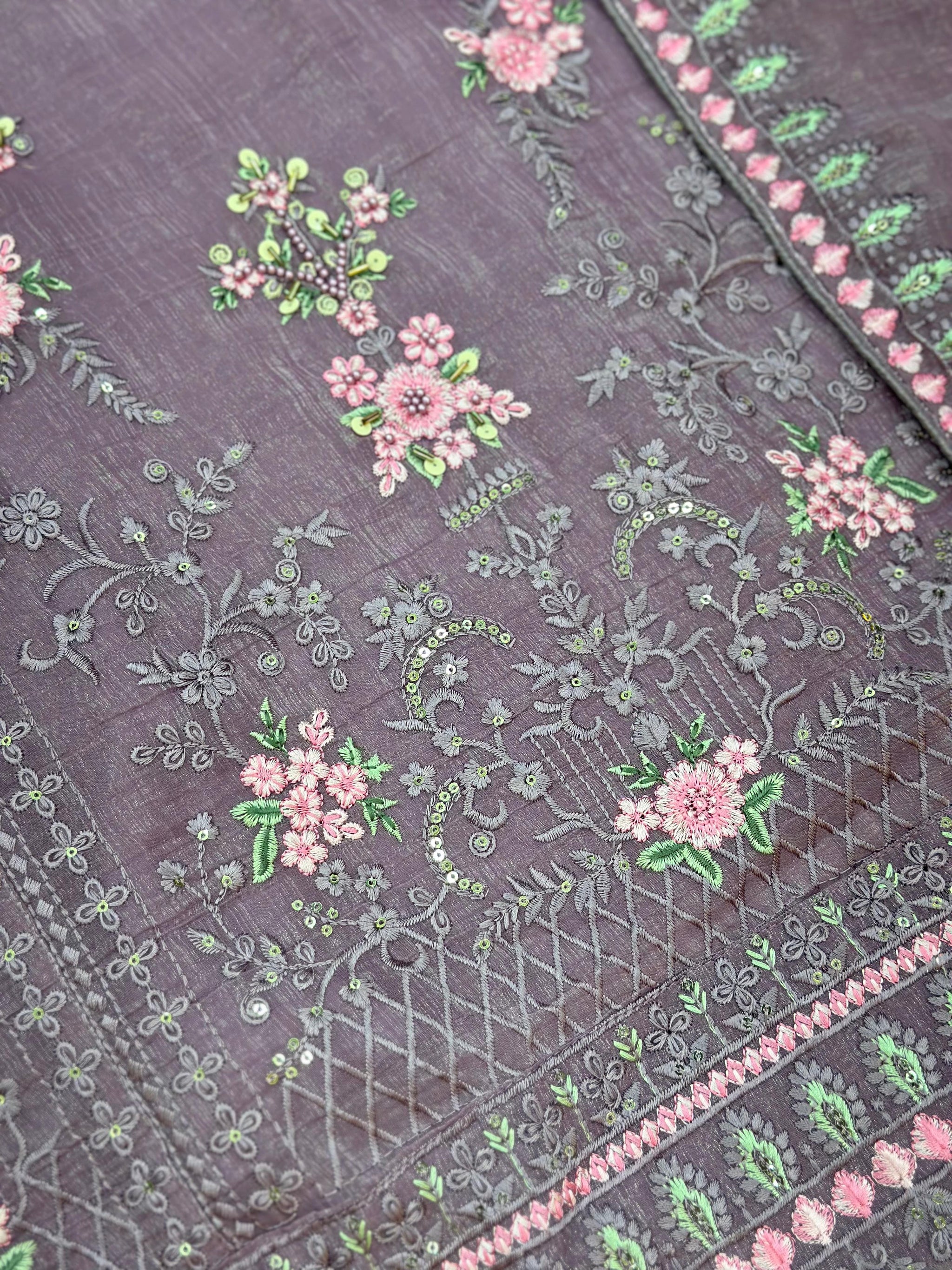 651 Pakistani Floral Party Wear Set - Dusty Grape