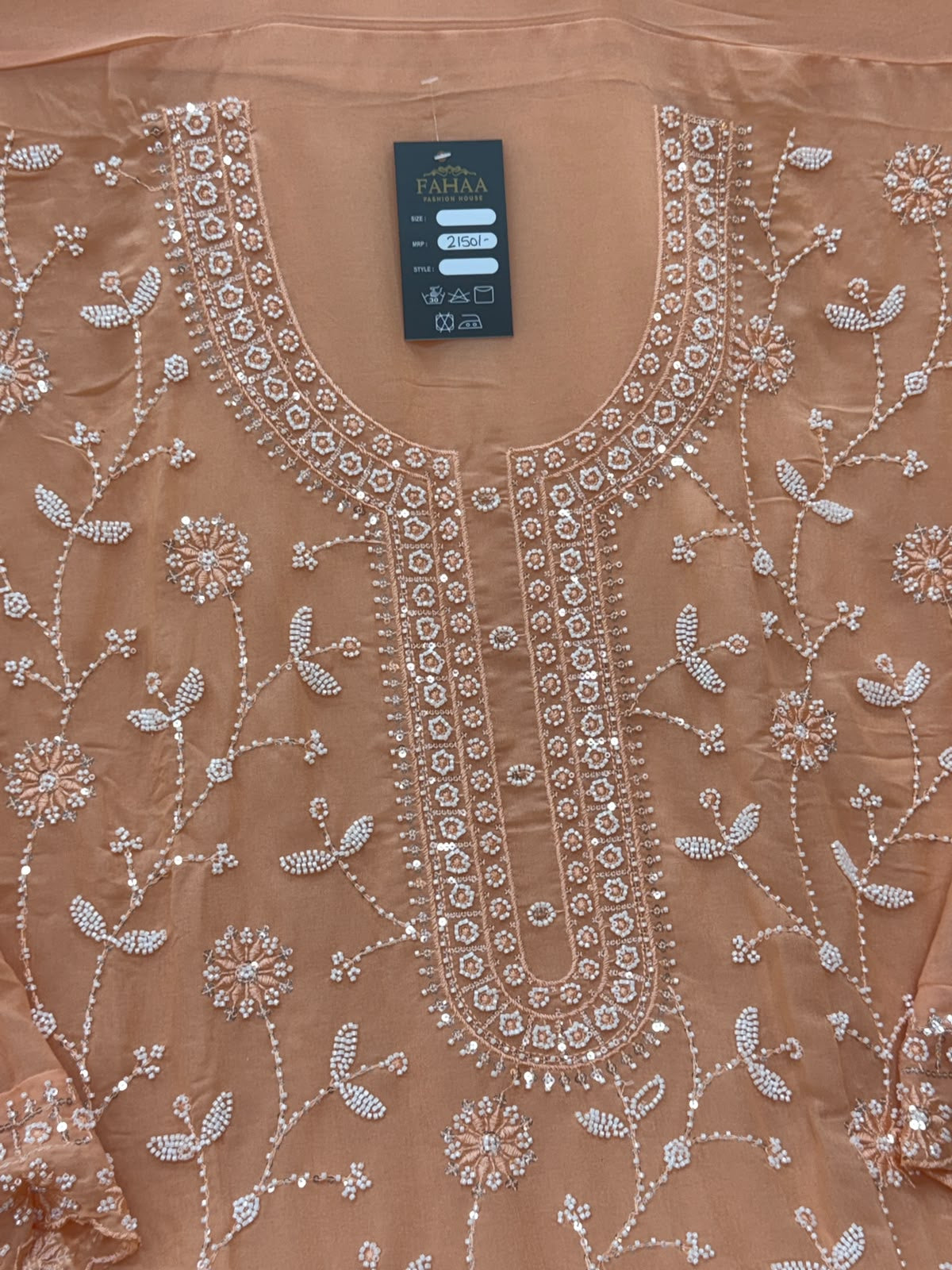 1452 Pakistani Unstitched Partywear - Peach