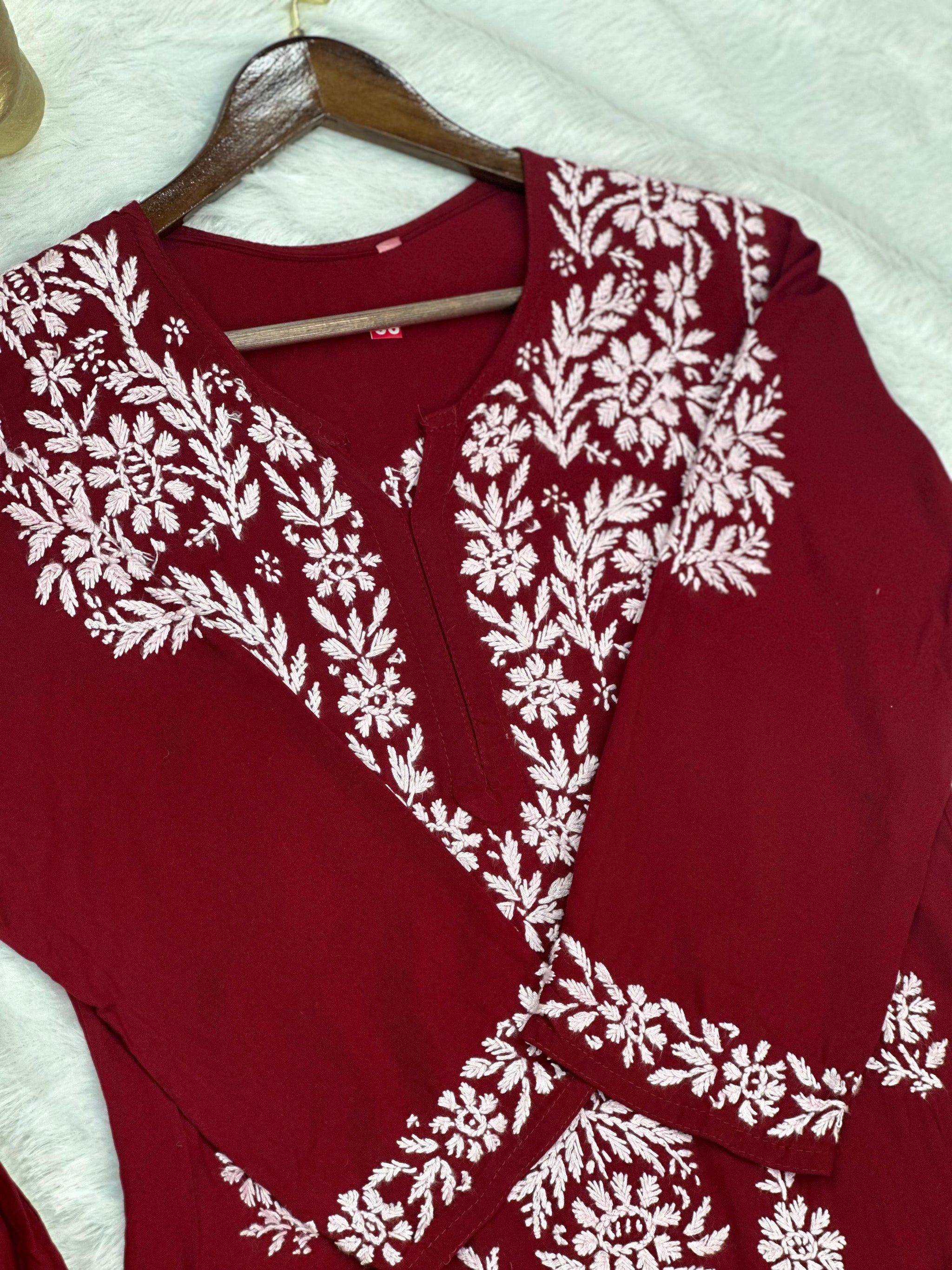 664 Lucknowi Palazzo Set - Dark Red