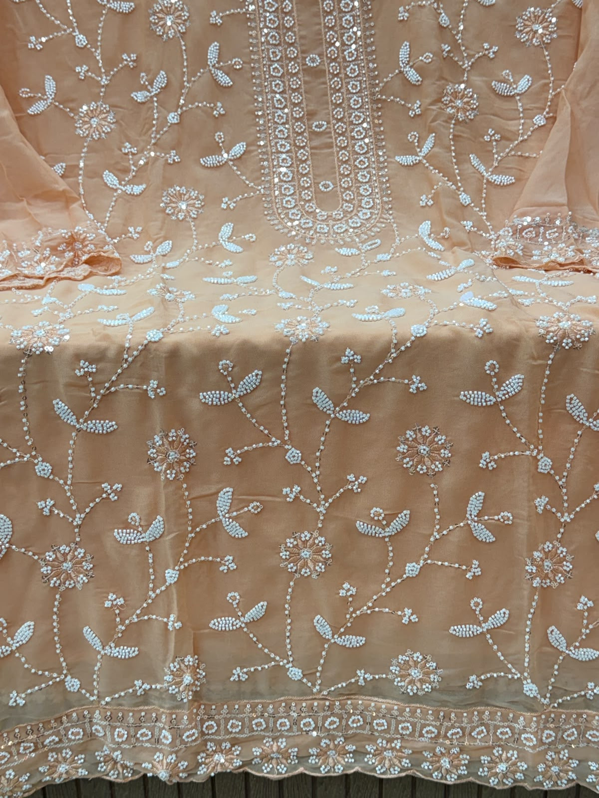 1452 Pakistani Unstitched Partywear - Peach