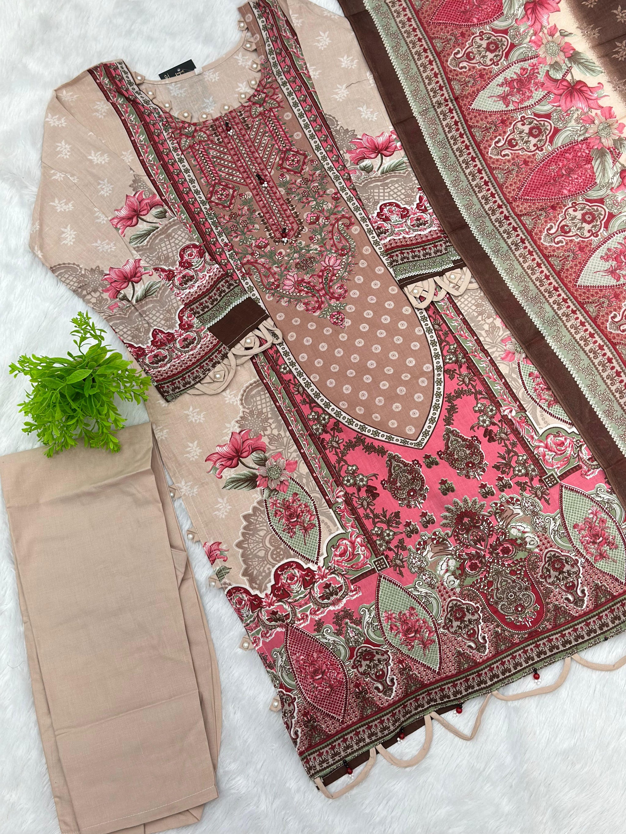 852 Readymade Pakistani Floral Embroidery Lawn Suit