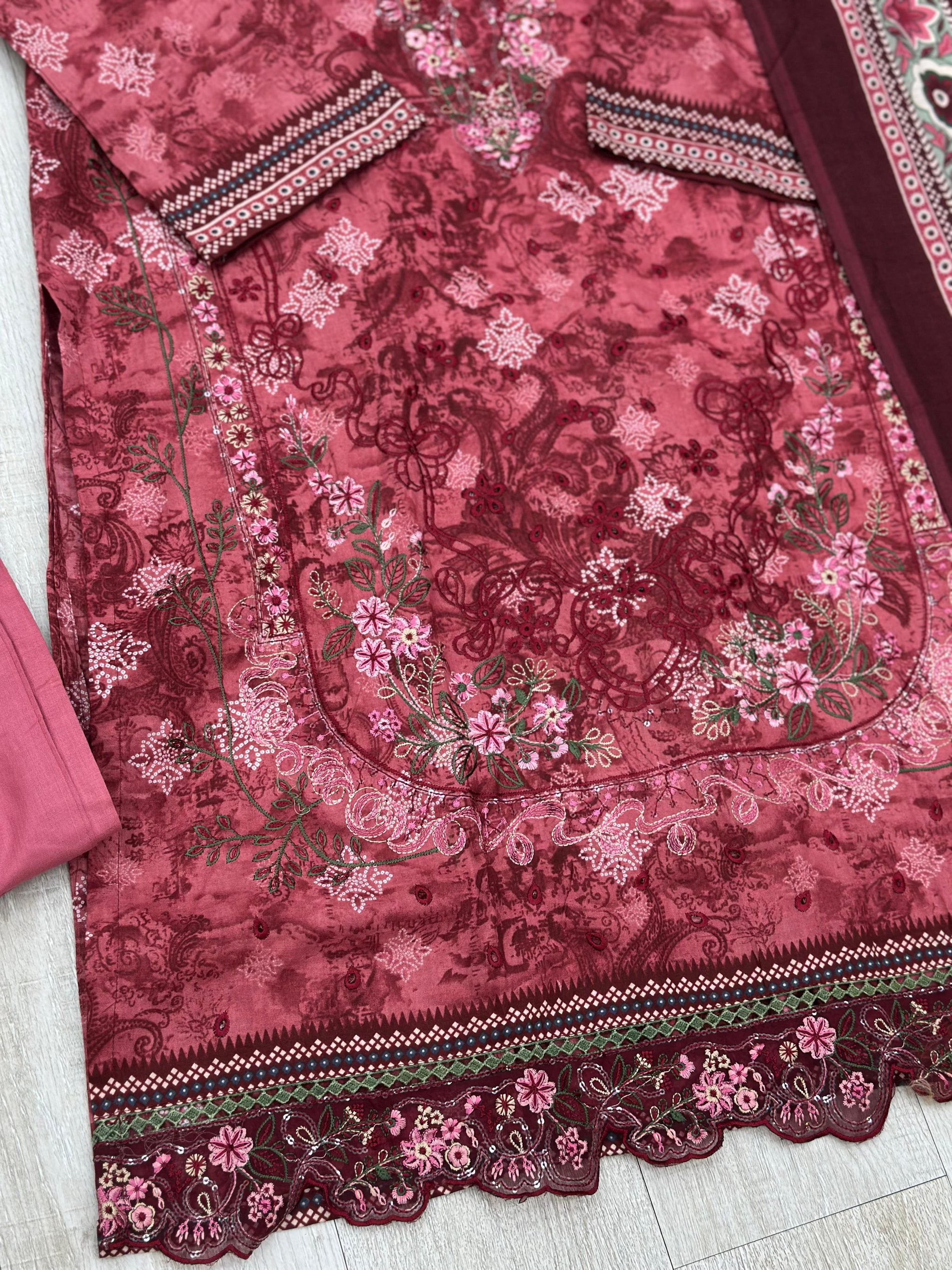 629 Premium Pakistani Lawn Suit - Dark Pink