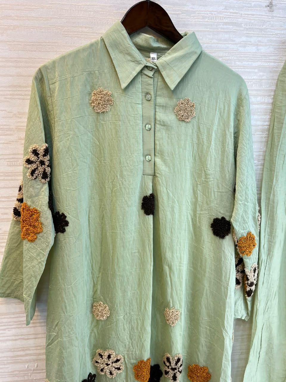 1097 Floral Embroidered Coord Set - Mint Green