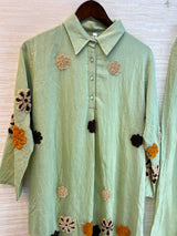 1097 Floral Embroidered Coord Set - Mint Green