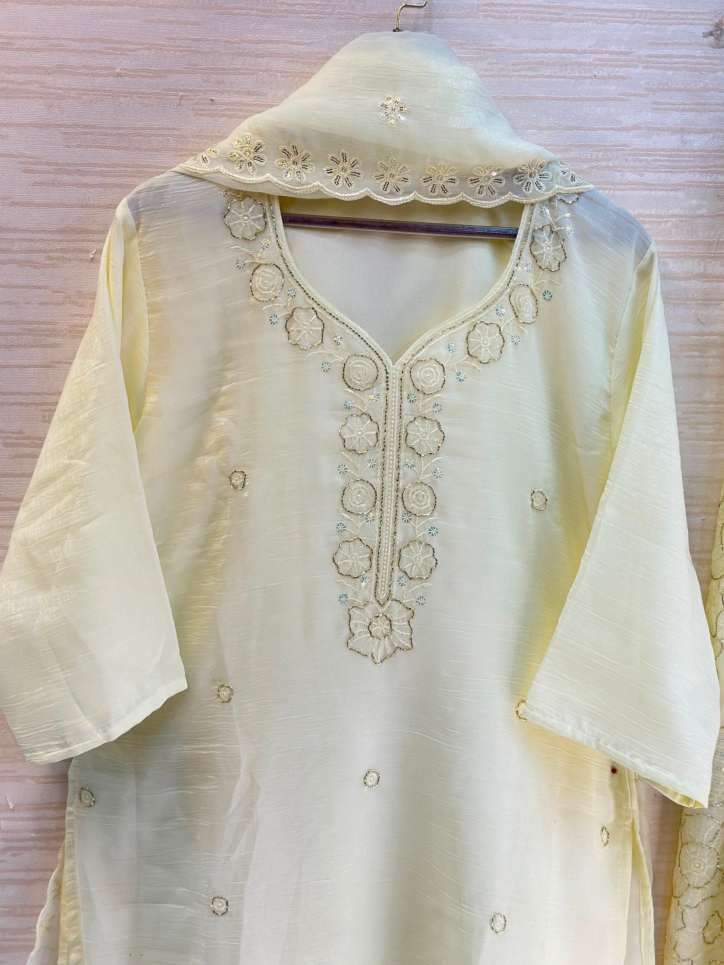 1204 Floral Hand-Work Partywear - Ivory