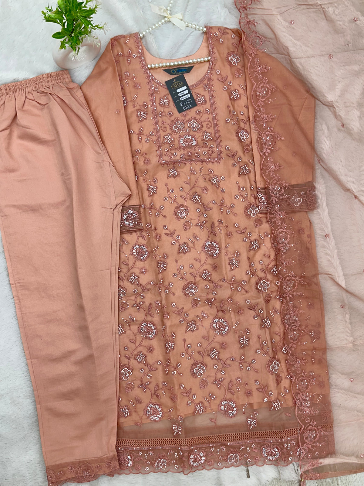 1432 Heavy Pakistani Partywear - Dusty Peach