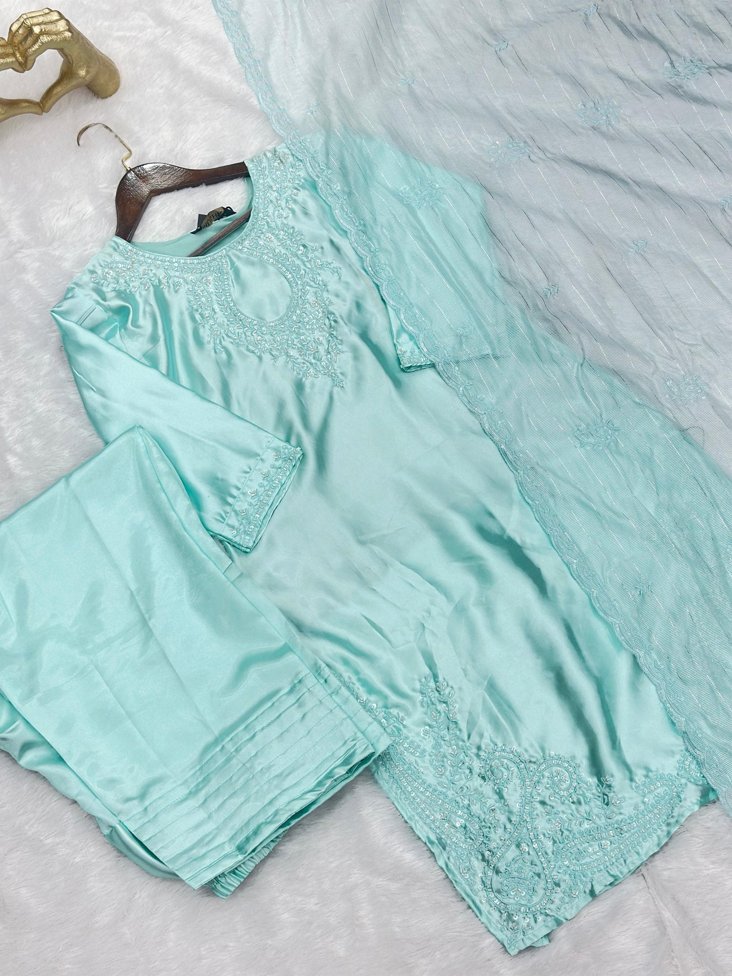635 Mushk Farshi Set - Aqua