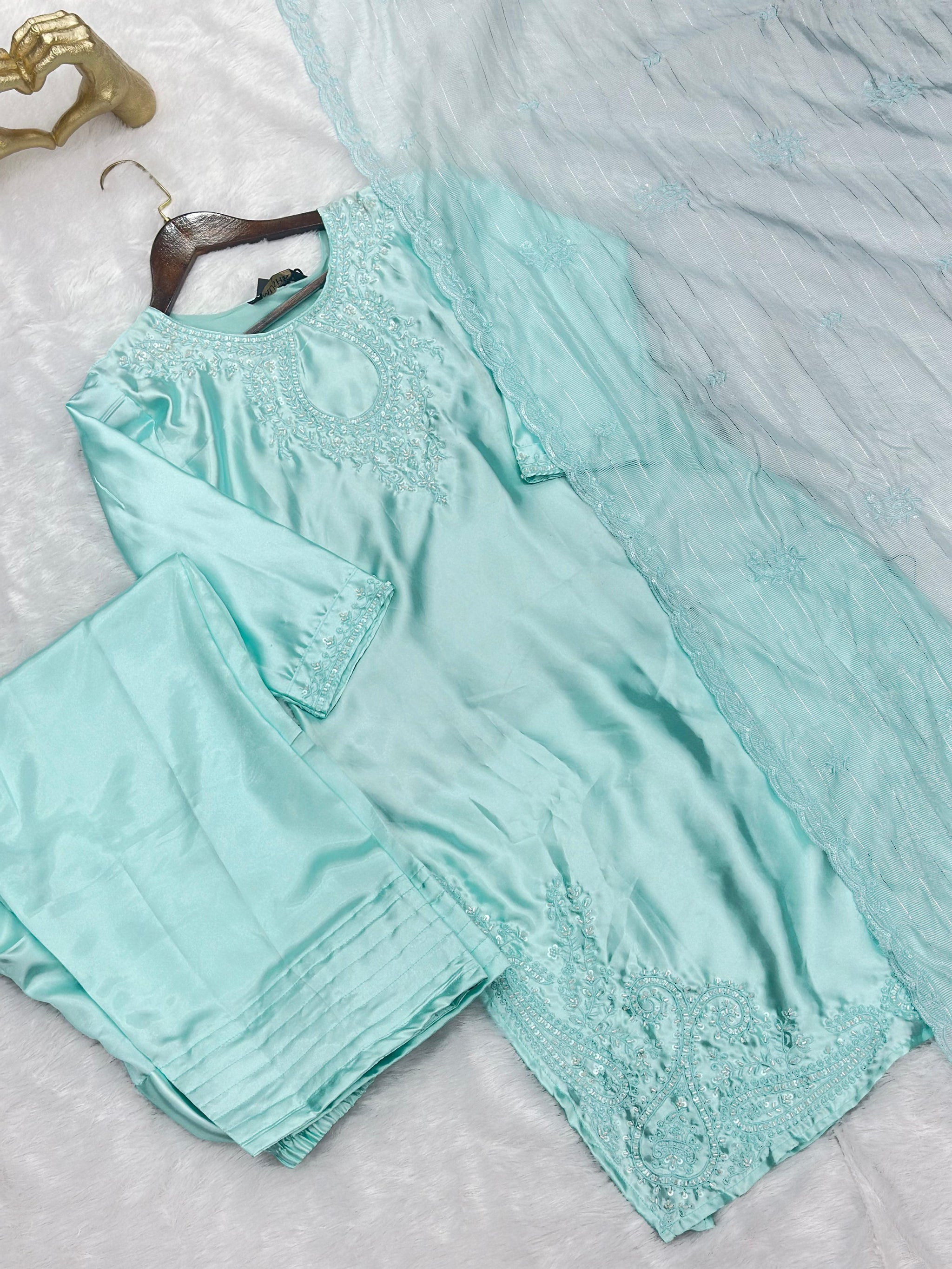 635 Mushk Farshi Set - Aqua