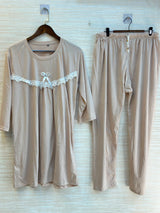 1045 Korean Bow Night Wear - Beige