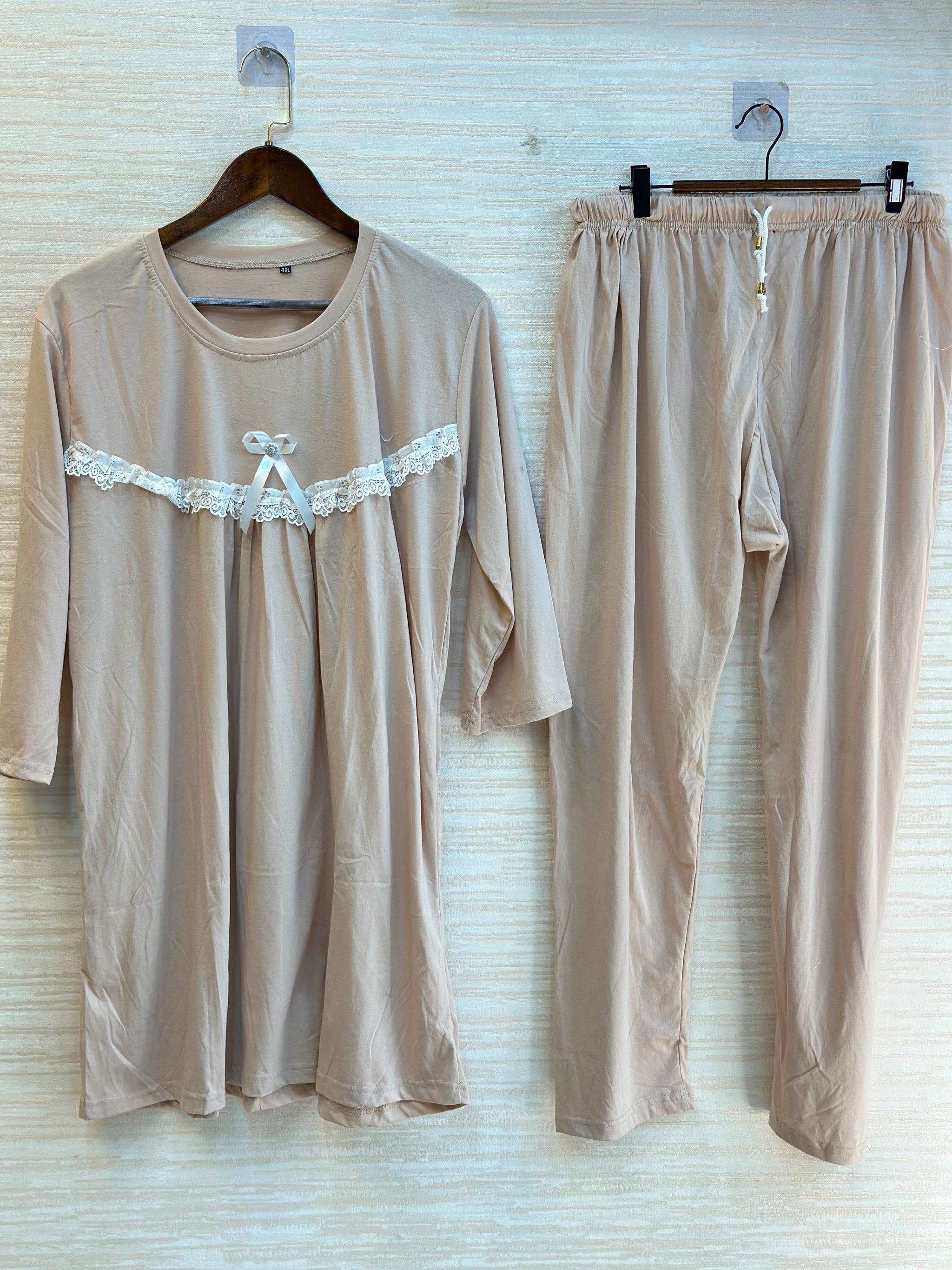 1045 Korean Bow Night Wear - Beige