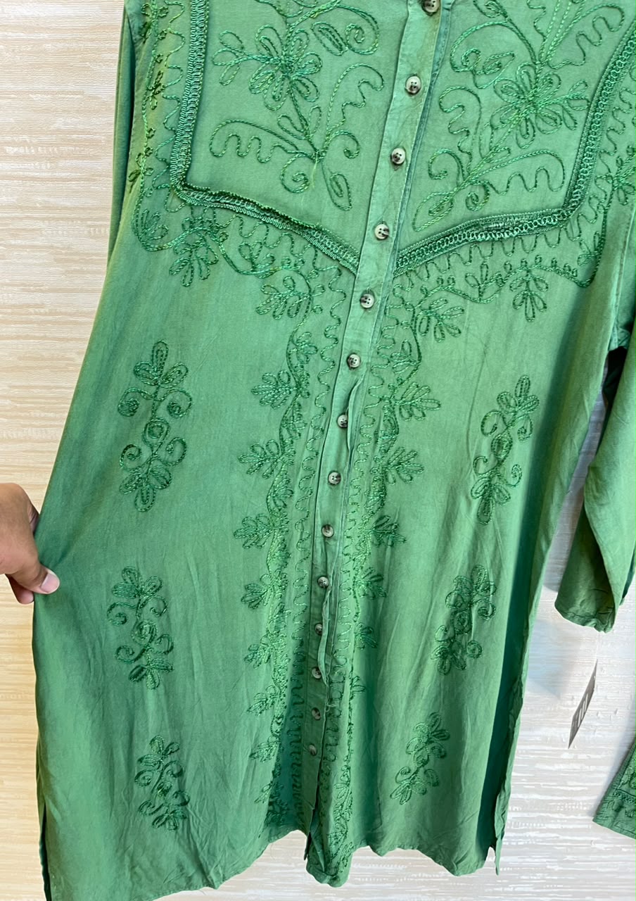 1205 Kashmiri Embroidered Coord Set - Parrot Green