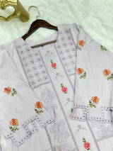 660 Premium Pakistani Lawn Cordset Set - Ash Lilac