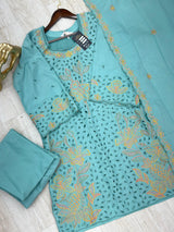 631 Premium Pakistani Lawn Suit - Aqua