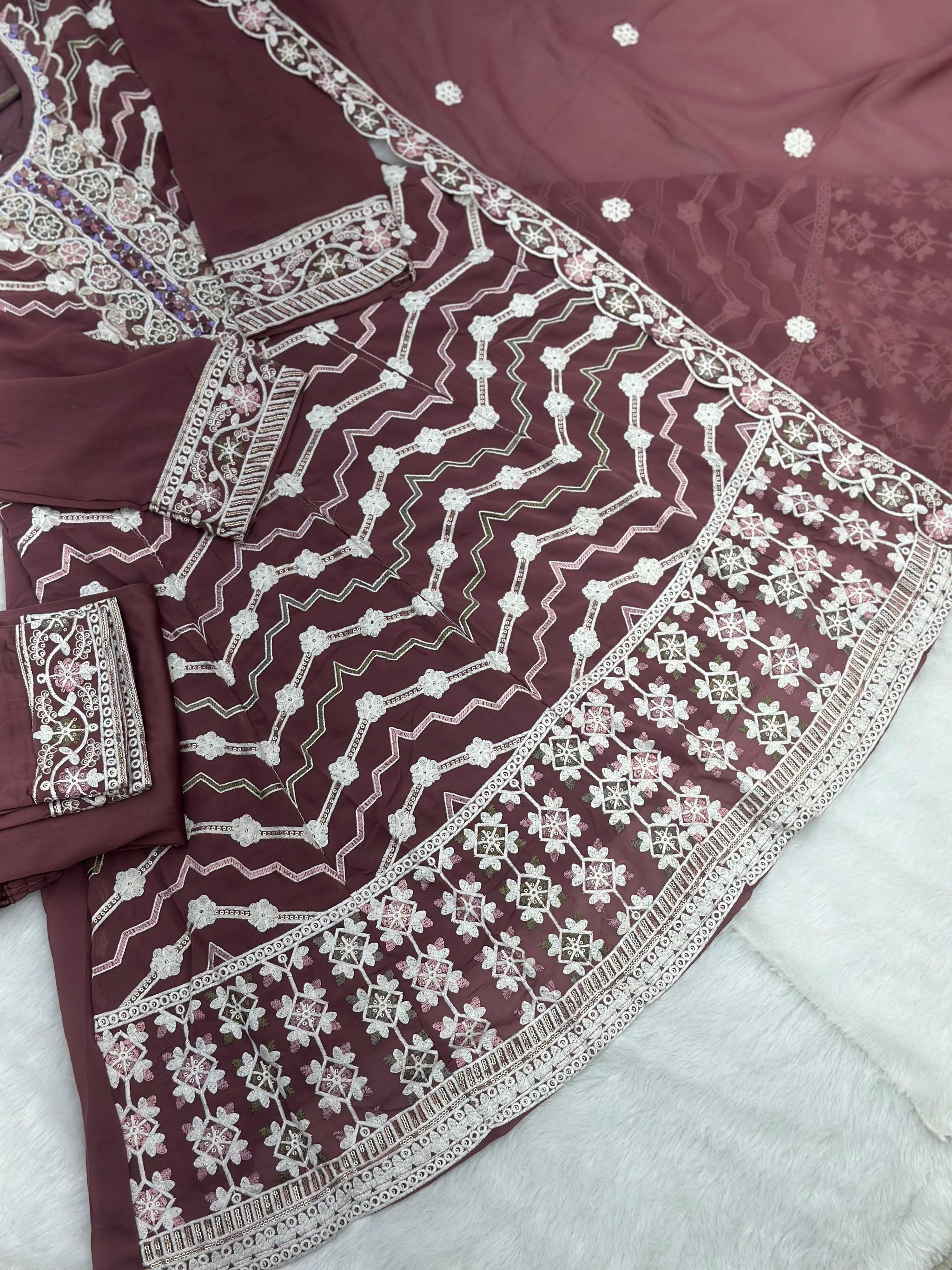 653 Pakistani Embroidered Frock Set - Onion Pink