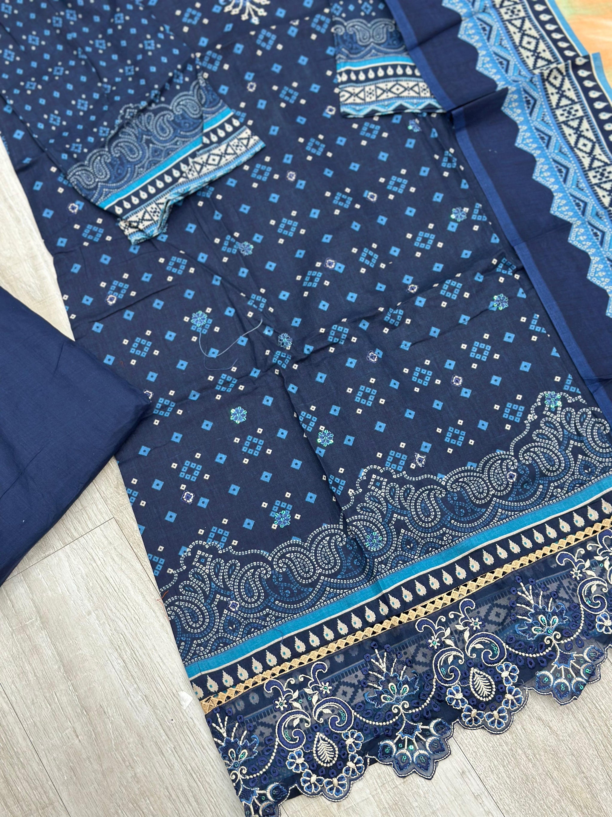 630 Premium Pakistani Lawn Suit - Navy Blue