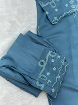 652 Pakistani Cut-Work Embroidery - Stone Blue