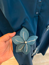 1202 Floral Patch Work Coord Set - Teal Blue