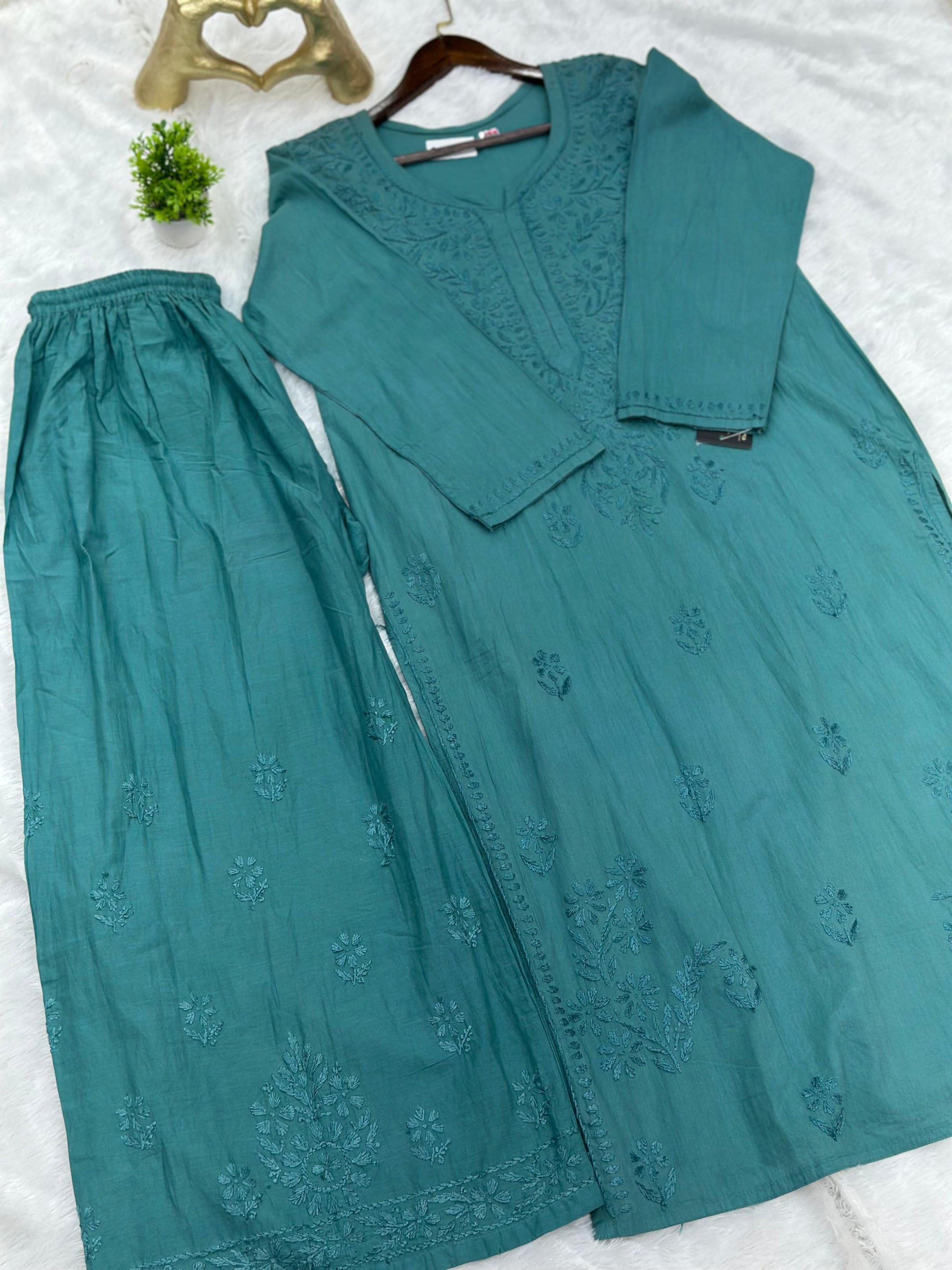 693 Lucknowi Palazzo Set - Turquoise Blue
