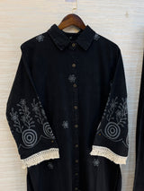 1203 Long Embroidered Denim Coordset - Black