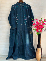 1210 Embroidered Denim Gown - Dark Blue
