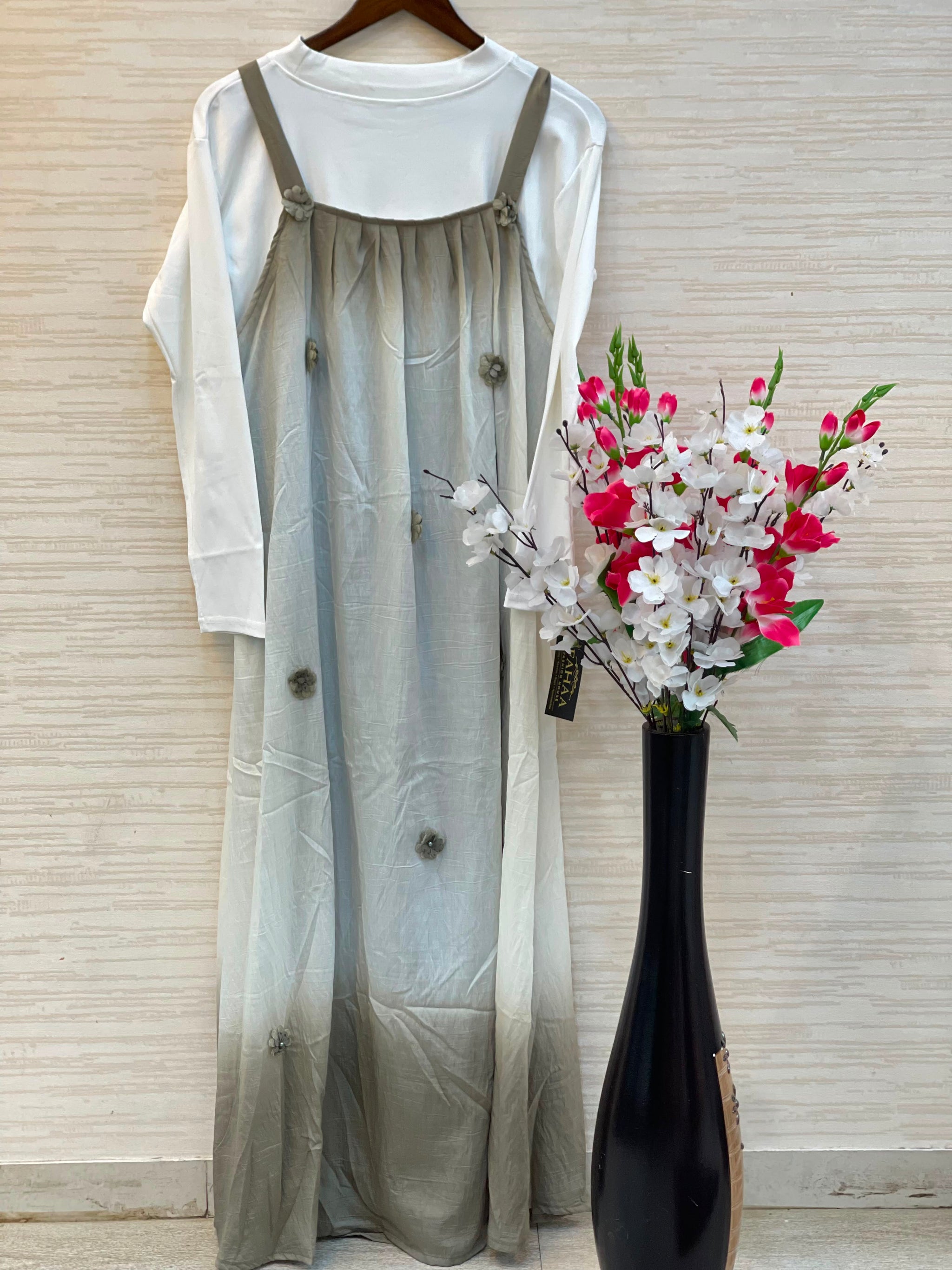 1015 Floral Flare Coord Set - Taupe Gray