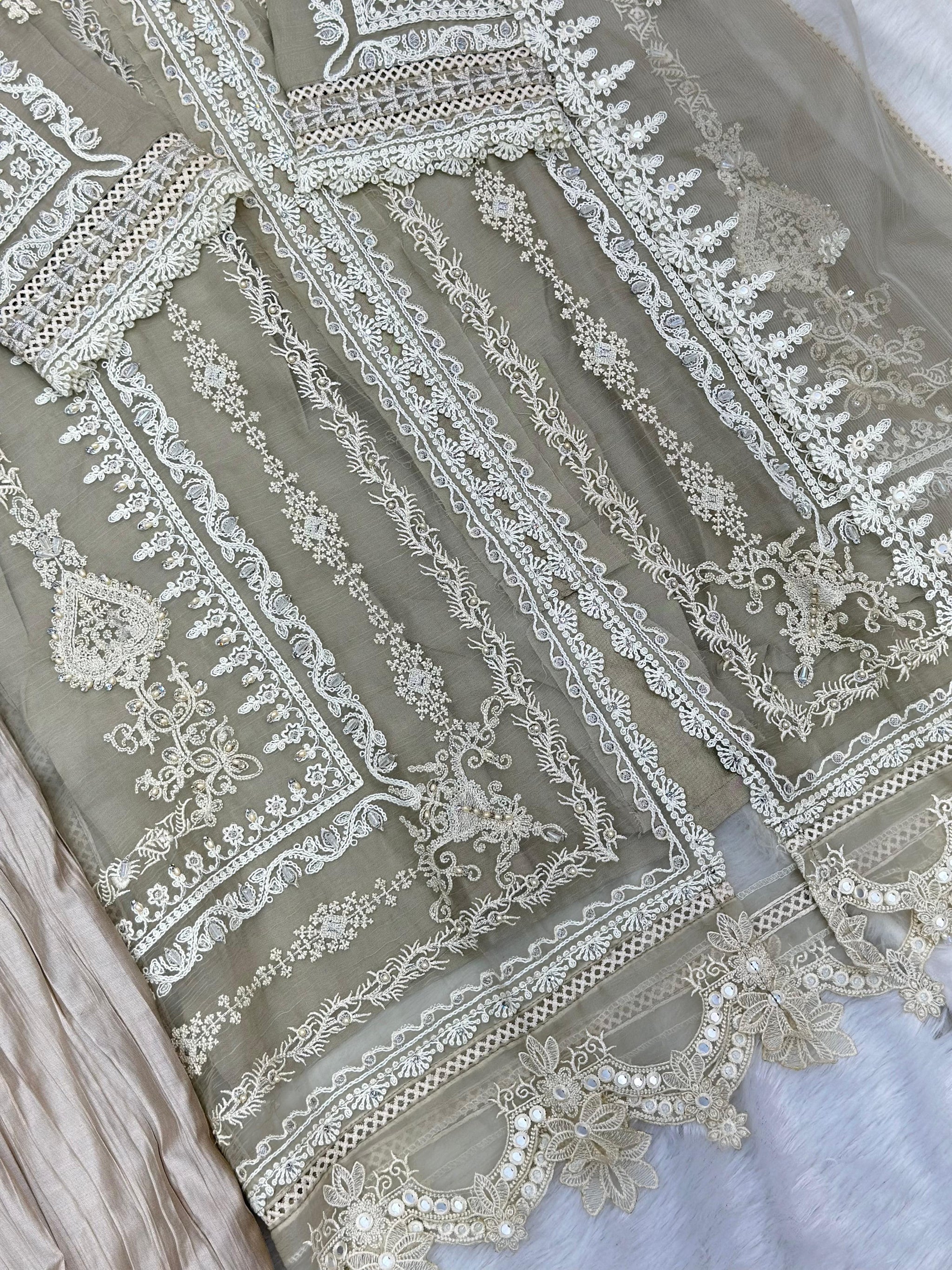 857 Readymade Mushk A-Line Sharara Set - Ivory