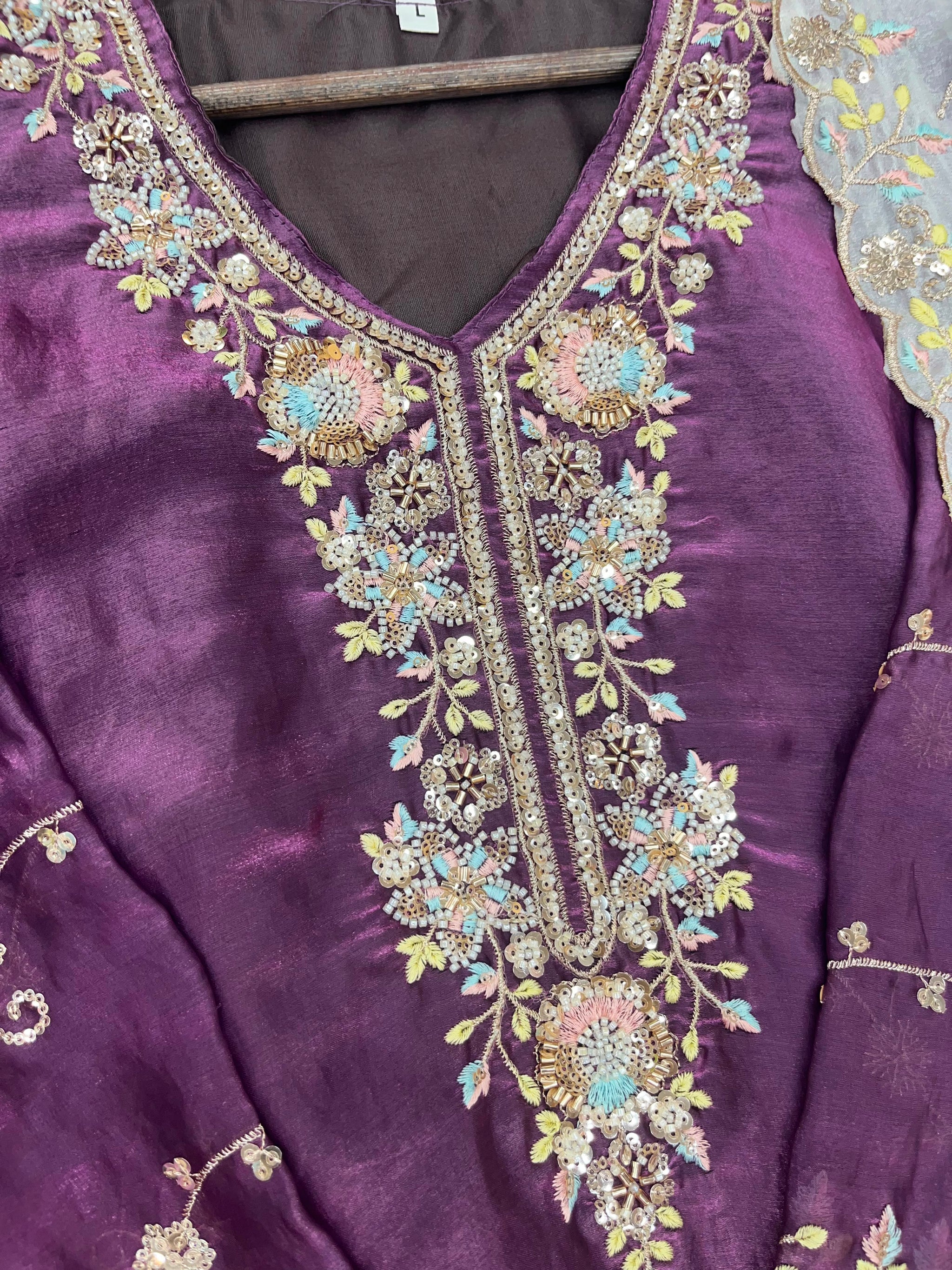 1204 Floral Hand-Work Partywear - Grape Purple