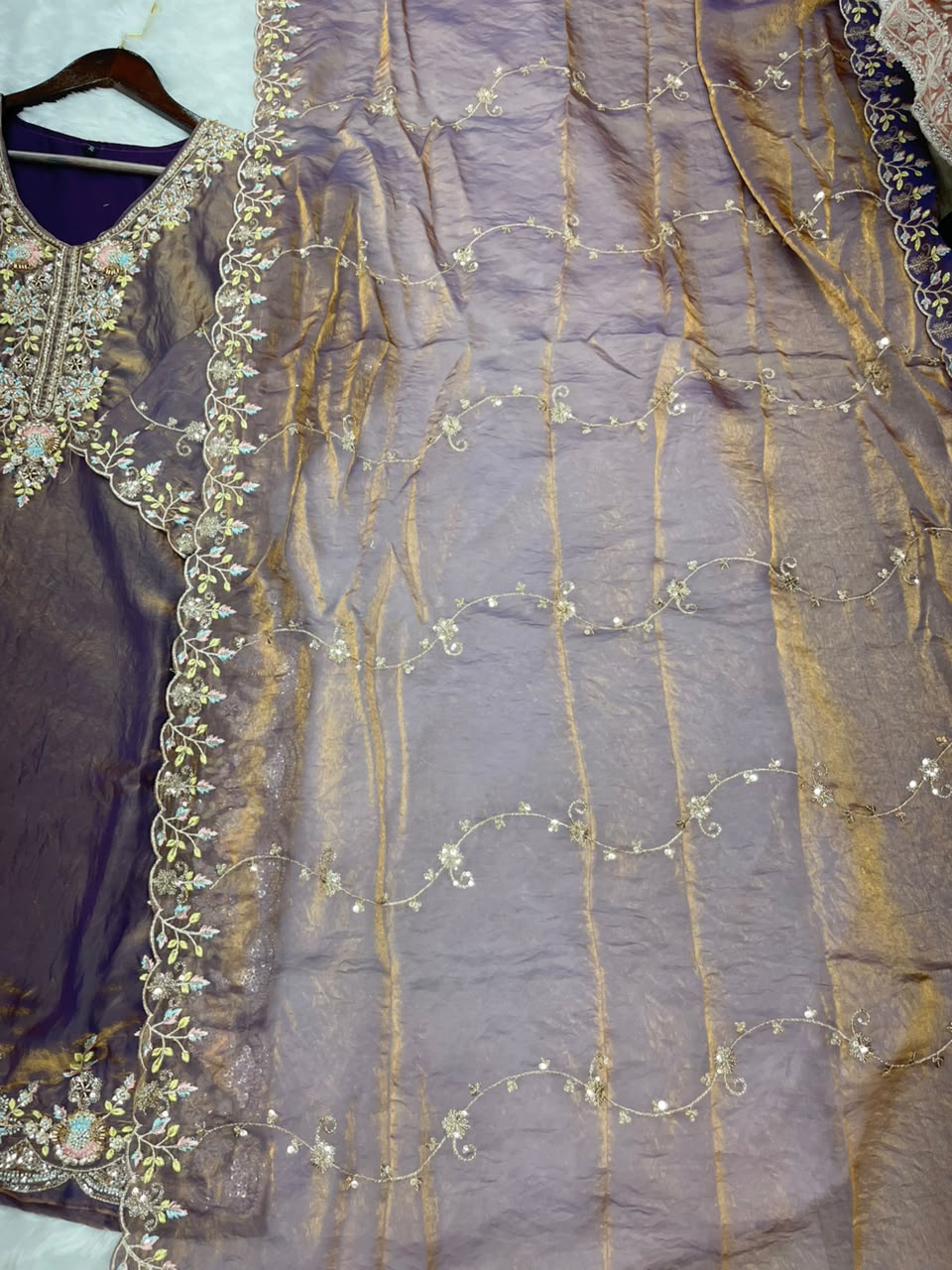1204 Floral Hand-Work Partywear - Mauve