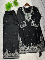 1204 Floral Hand-Work Partywear - Black