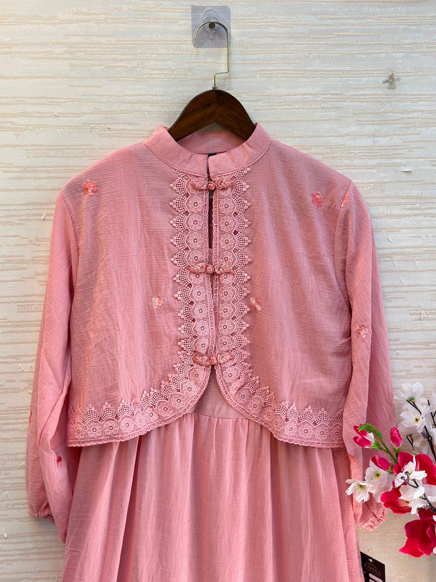 1208 Korean Jacket Gown Set - Blush Pink