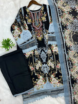 1449 Pakistani Embroidered Suit - Black