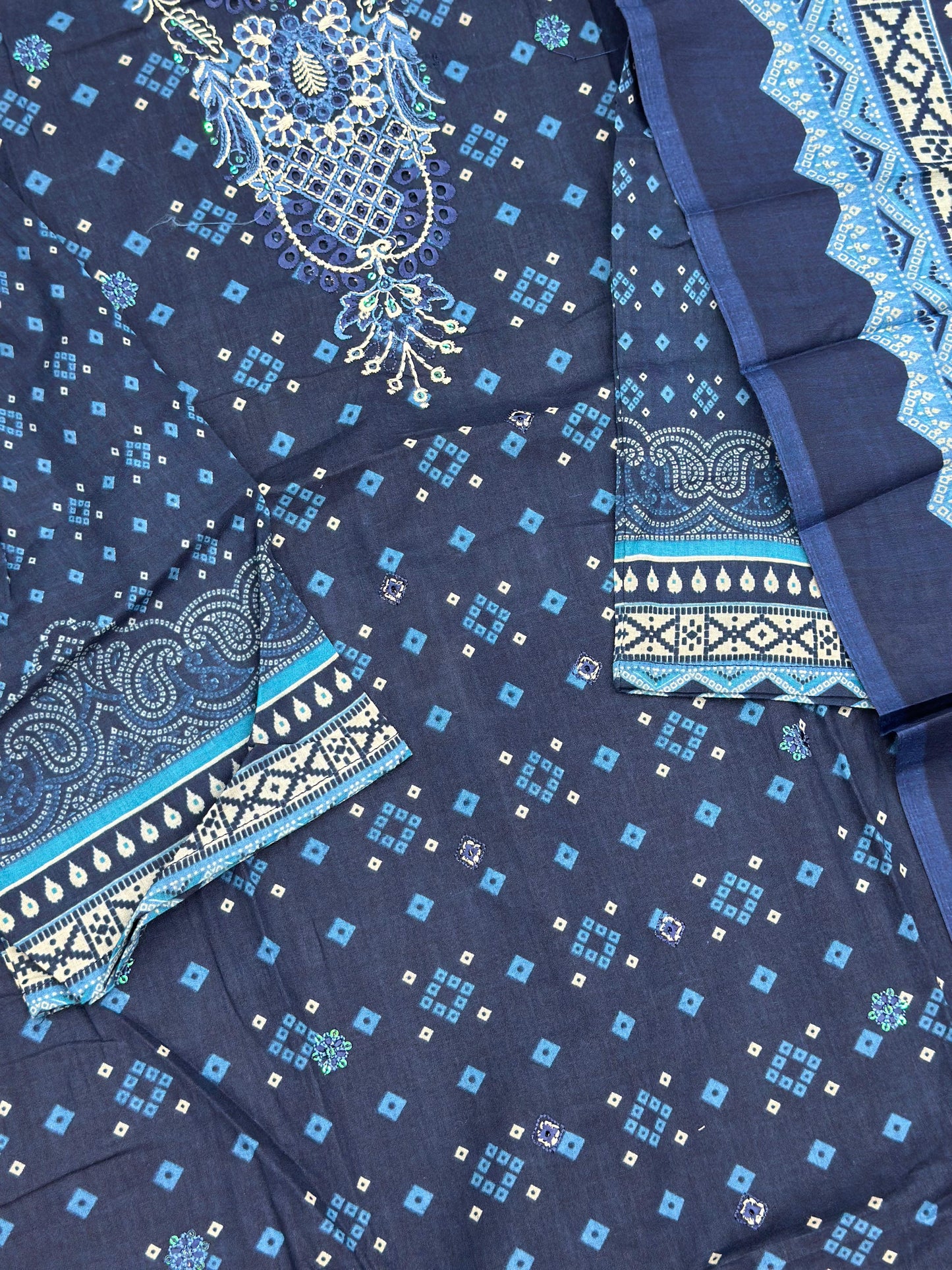 630 Premium Pakistani Lawn Suit - Navy Blue