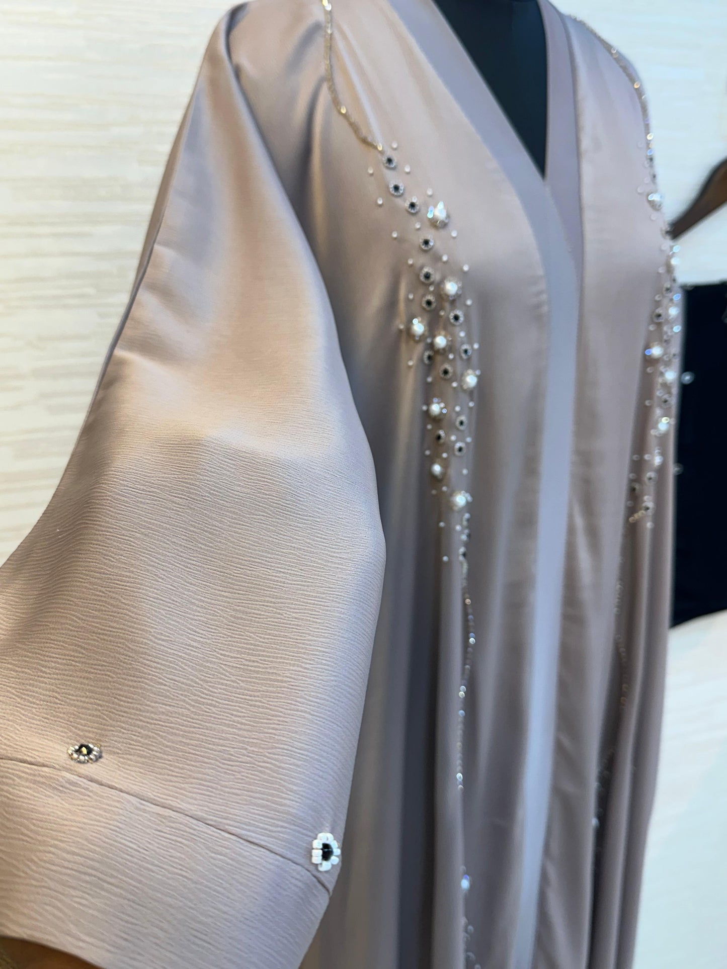 334 Midnight Pearl Embellished Abaya Set - Taupe
