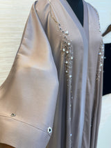 334 Midnight Pearl Embellished Abaya Set - Taupe