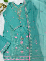 651 Pakistani Floral Party Wear Set - Aqua