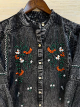 1210 Embroidered Denim Gown - Acid Black