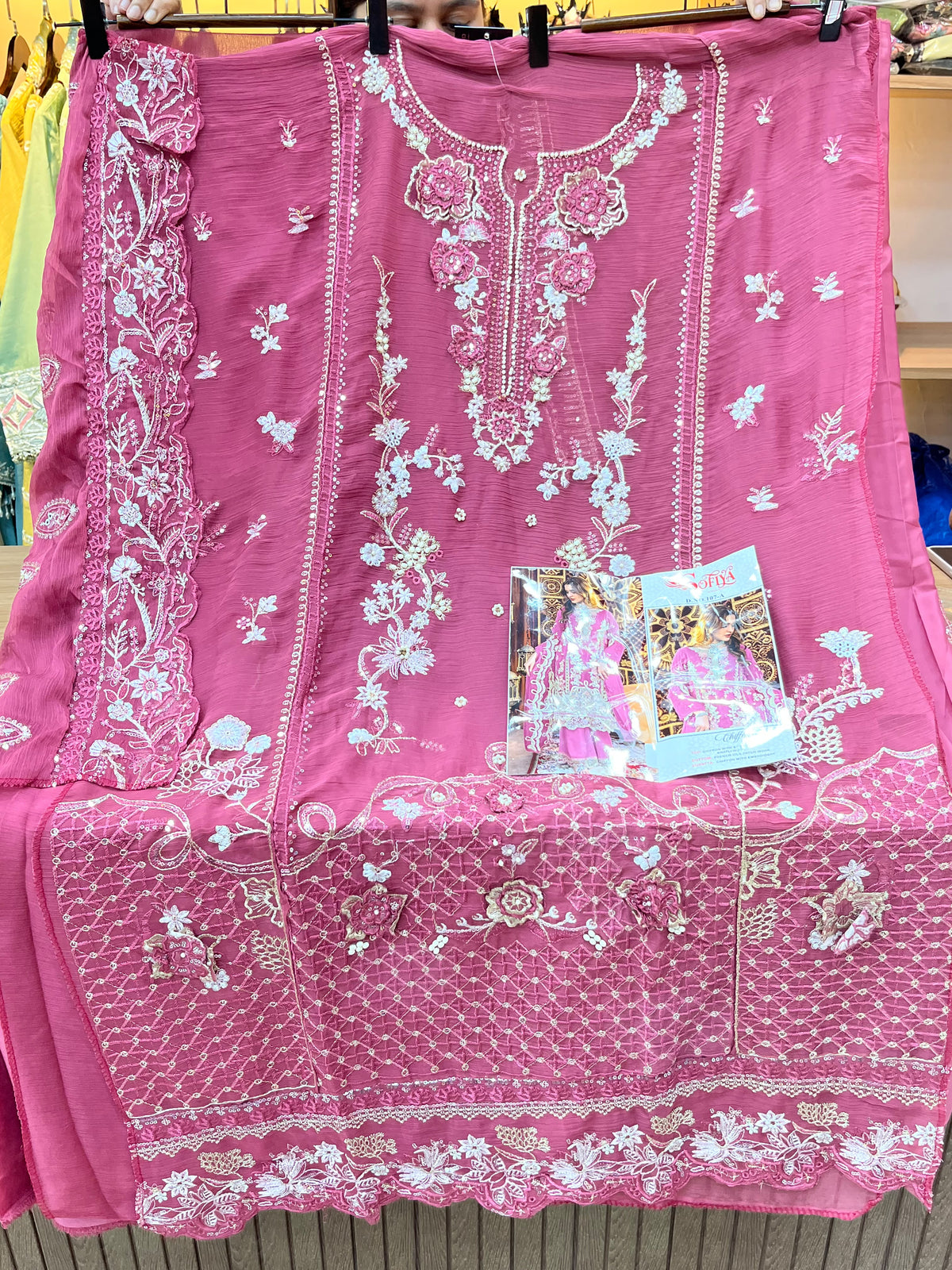 1446 Pakistani Unstitched Partywear - Berry Maroon