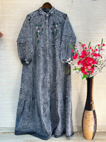 1210 Embroidered Denim Gown - Acid Grey