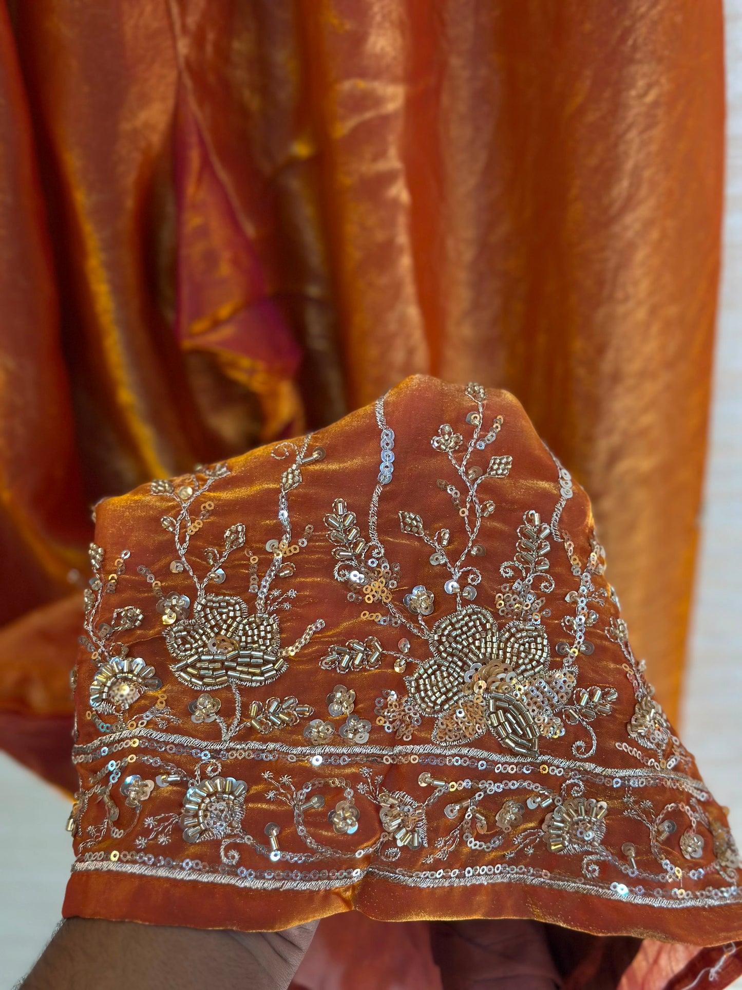 1204 Floral Hand-Work Partywear - Burnt Orange