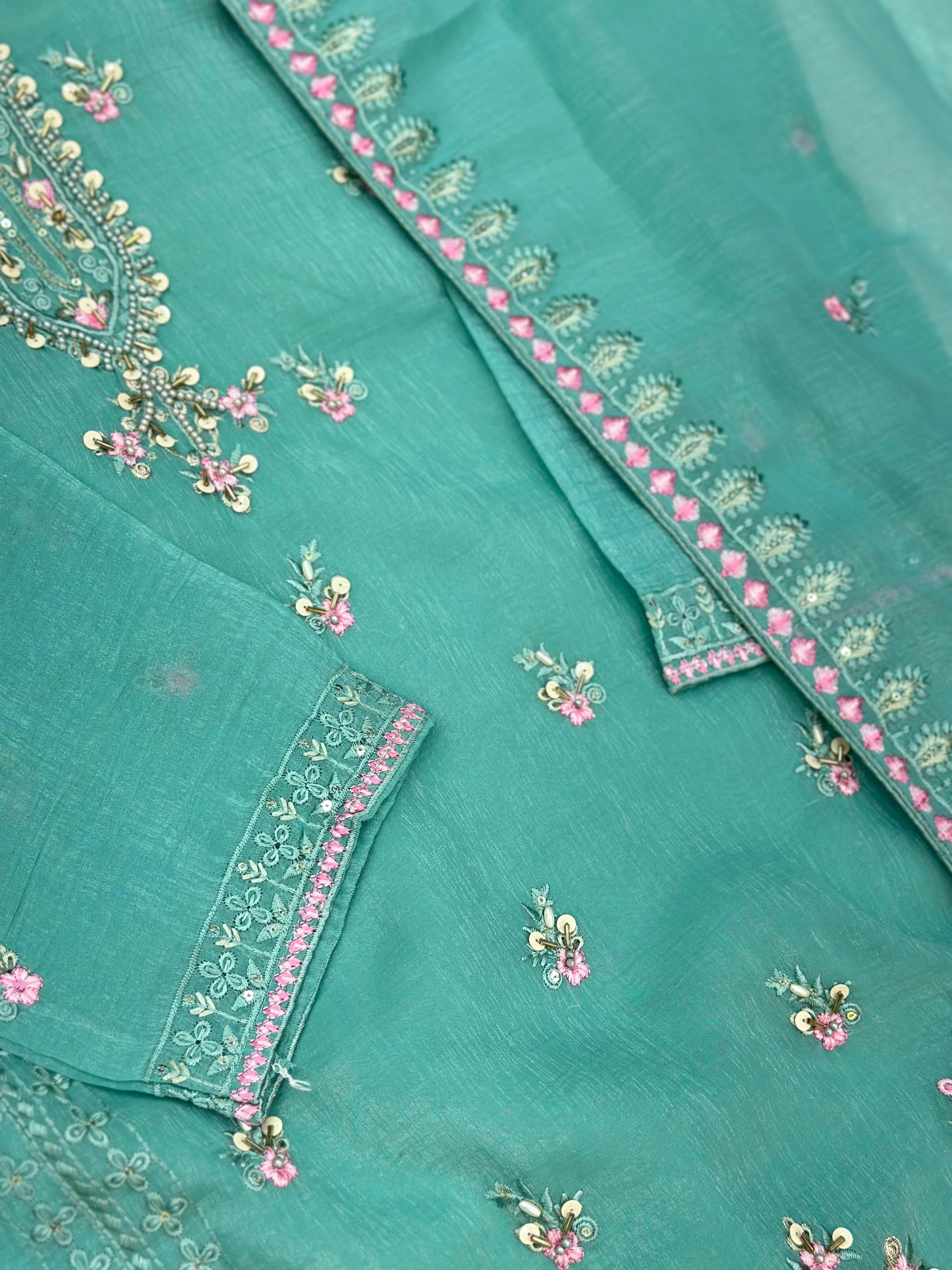 651 Pakistani Floral Party Wear Set - Aqua
