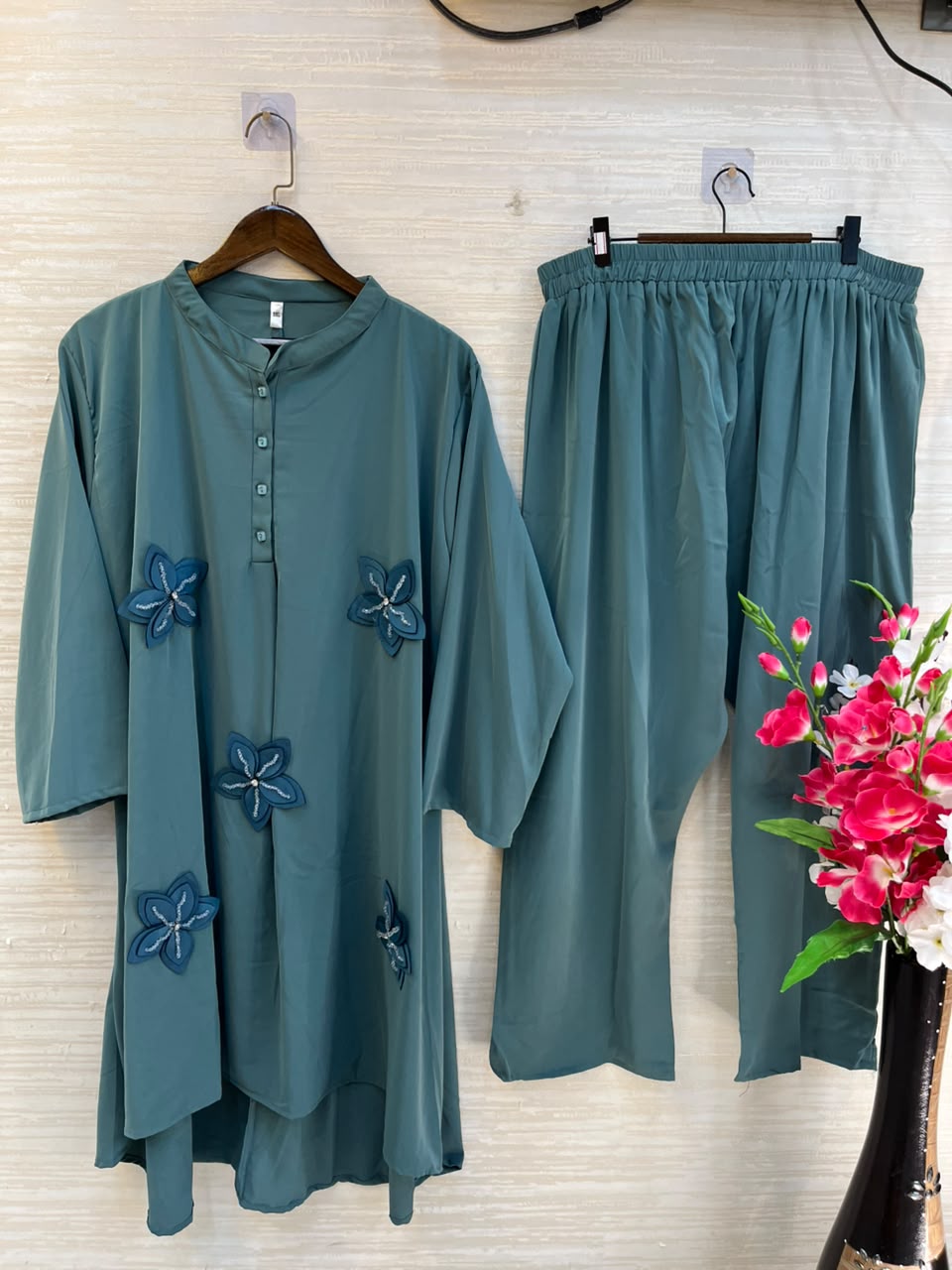 1202 Floral Patch Work Coord Set - Sage Green