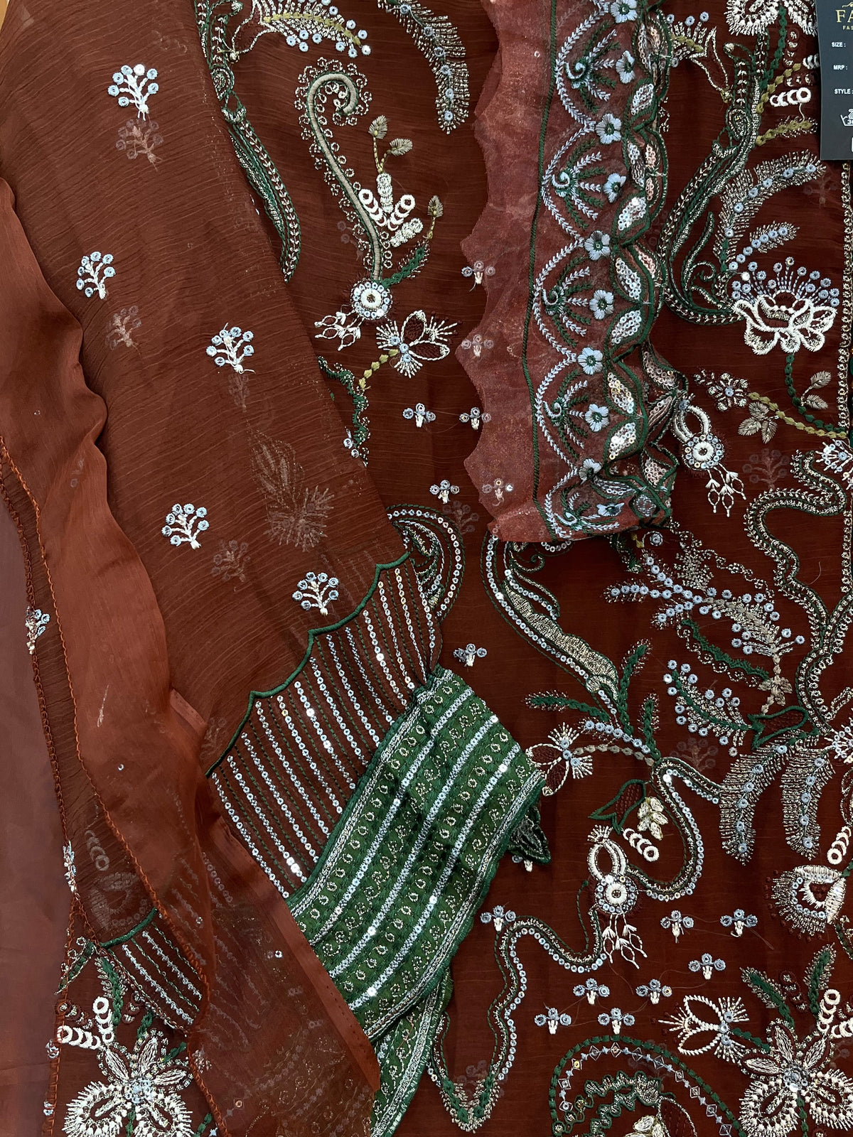 1782 Pakistani Unstitched Party Wear - Rust Brown