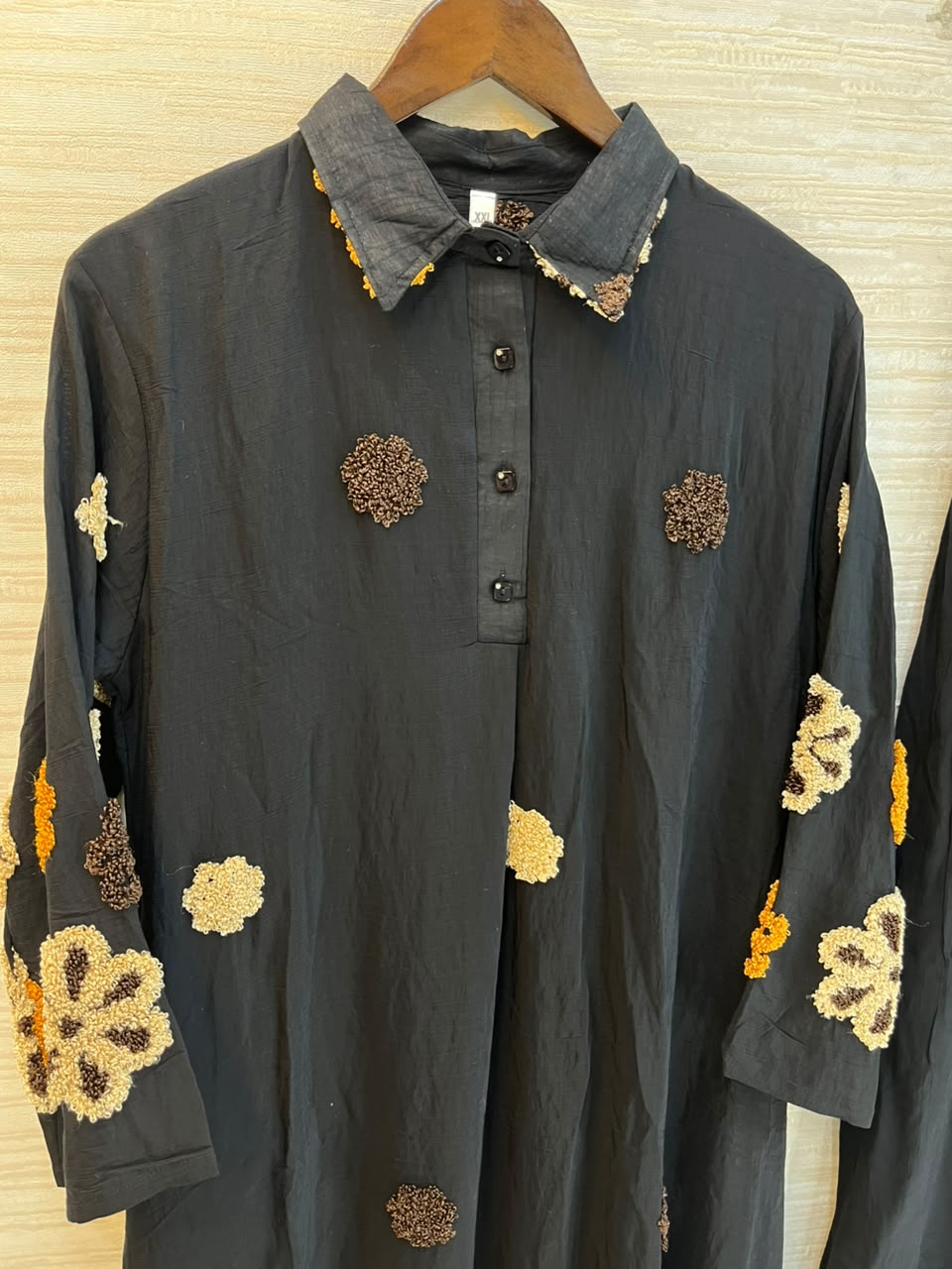 1097 Floral Embroidered Coord Set - Black