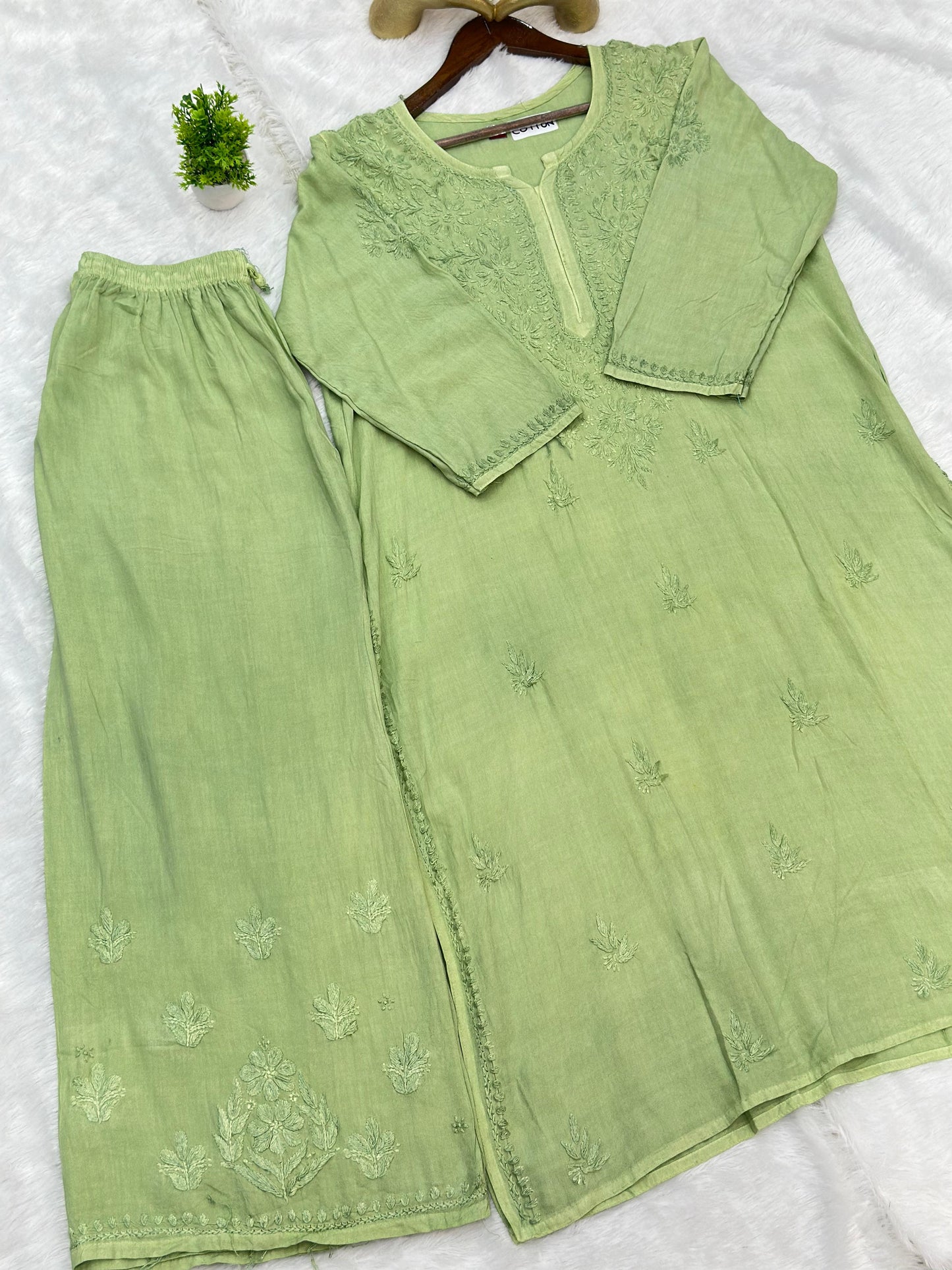 693 Lucknowi Palazzo Set - Pistachio Green