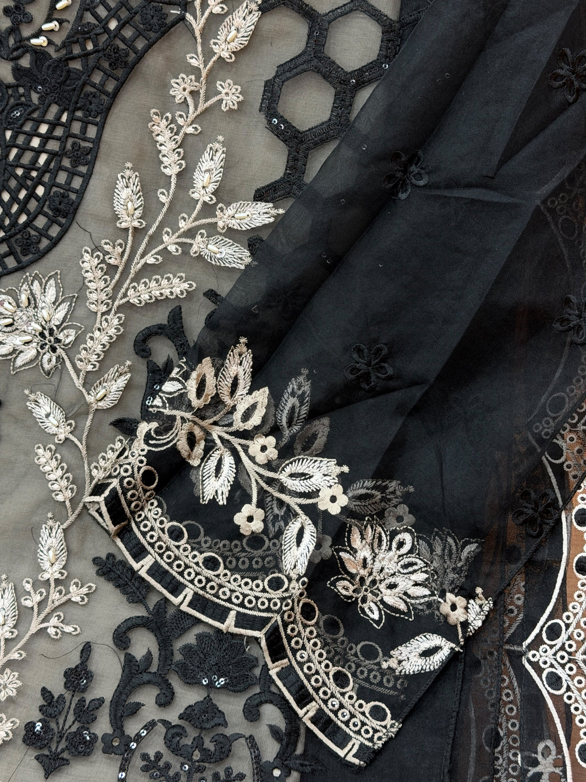 1437 Pakistani Unstitched Partywear - Black