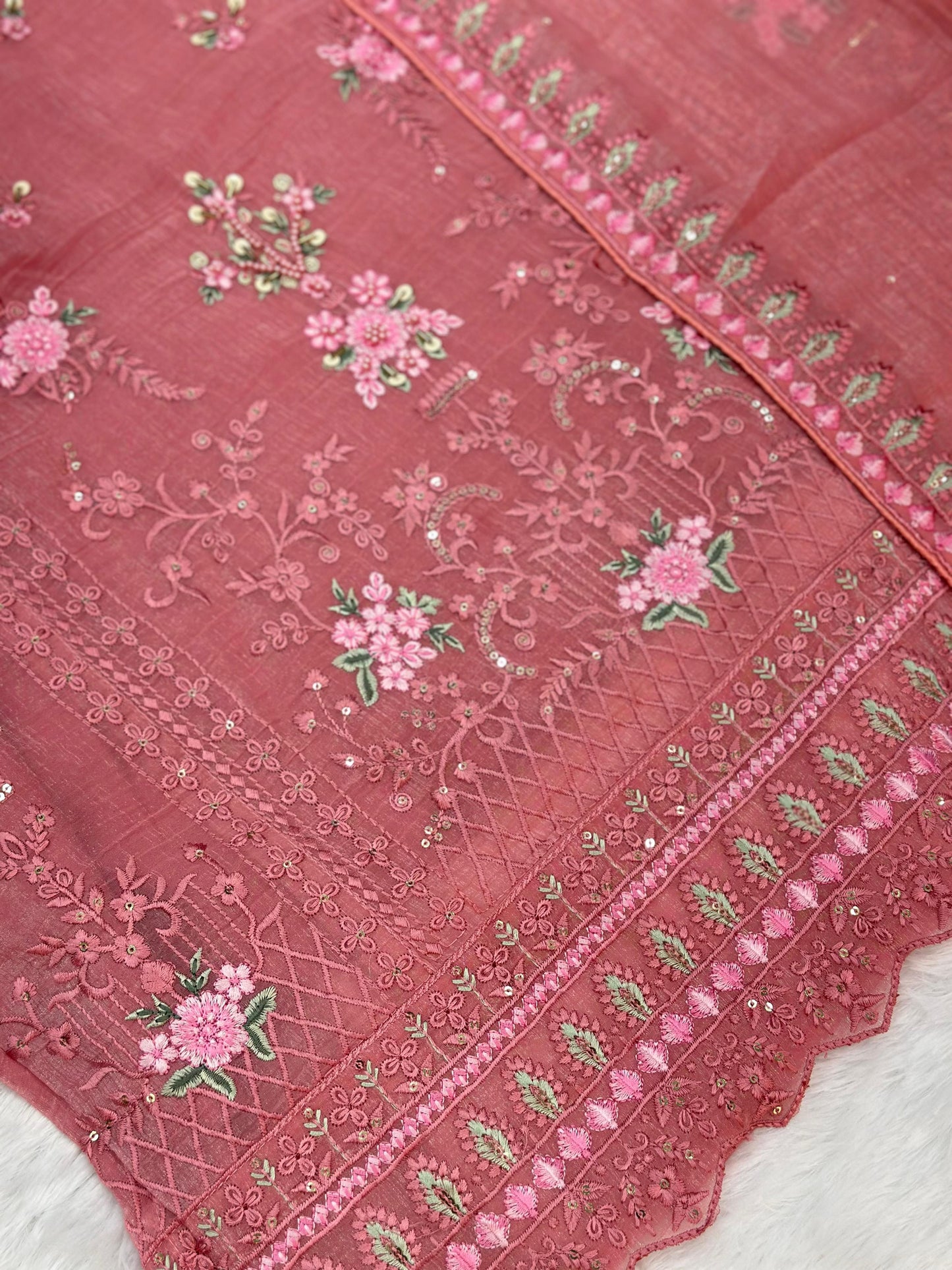 651 Pakistani Floral Party Wear Set - Dusty Rose